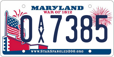 MD license plate 0AX7385