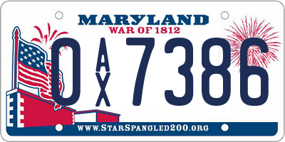 MD license plate 0AX7386