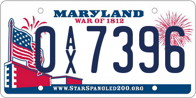 MD license plate 0AX7396