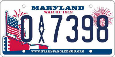MD license plate 0AX7398