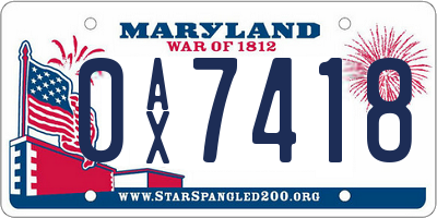 MD license plate 0AX7418