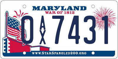 MD license plate 0AX7431
