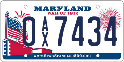 MD license plate 0AX7434