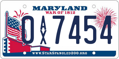 MD license plate 0AX7454