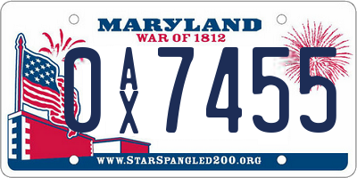 MD license plate 0AX7455