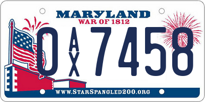 MD license plate 0AX7458