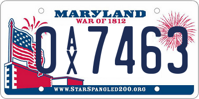MD license plate 0AX7463