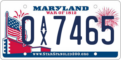 MD license plate 0AX7465