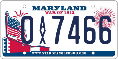 MD license plate 0AX7466