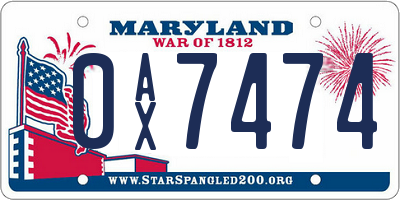 MD license plate 0AX7474