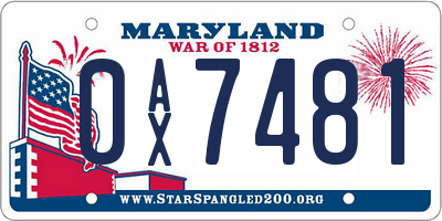 MD license plate 0AX7481
