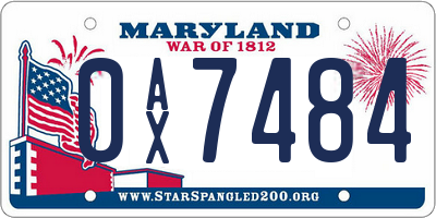 MD license plate 0AX7484