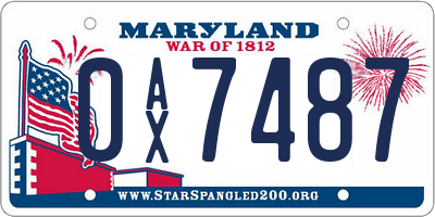 MD license plate 0AX7487