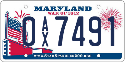 MD license plate 0AX7491