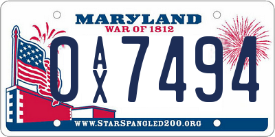 MD license plate 0AX7494