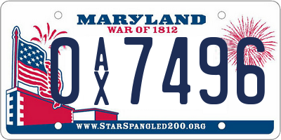 MD license plate 0AX7496