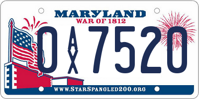 MD license plate 0AX7520