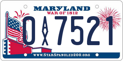 MD license plate 0AX7521