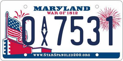 MD license plate 0AX7531