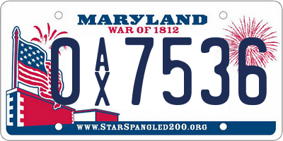 MD license plate 0AX7536