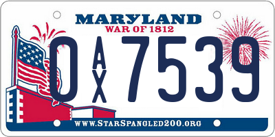 MD license plate 0AX7539
