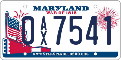 MD license plate 0AX7541