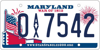MD license plate 0AX7542