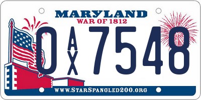 MD license plate 0AX7548