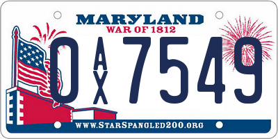 MD license plate 0AX7549