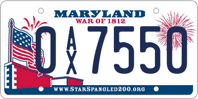 MD license plate 0AX7550