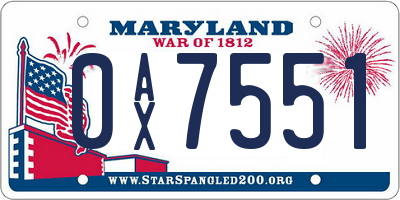 MD license plate 0AX7551