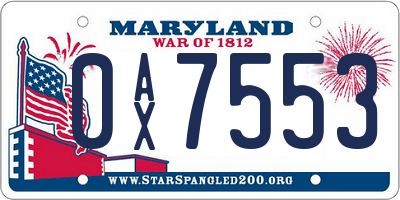 MD license plate 0AX7553