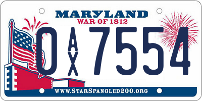 MD license plate 0AX7554