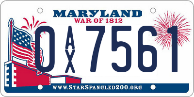 MD license plate 0AX7561