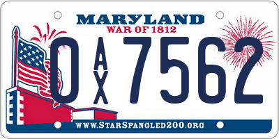 MD license plate 0AX7562