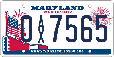 MD license plate 0AX7565