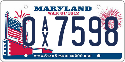 MD license plate 0AX7598