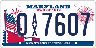 MD license plate 0AX7607