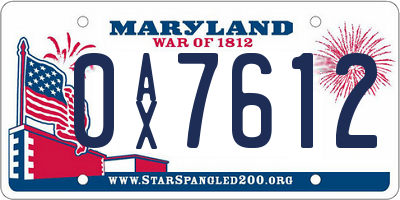 MD license plate 0AX7612