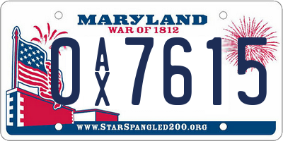 MD license plate 0AX7615