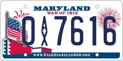 MD license plate 0AX7616