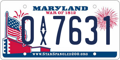 MD license plate 0AX7631