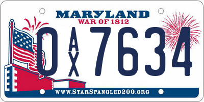 MD license plate 0AX7634