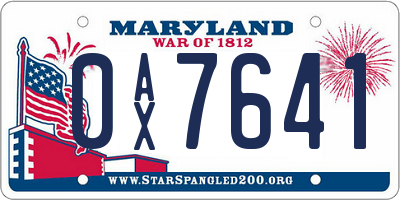 MD license plate 0AX7641