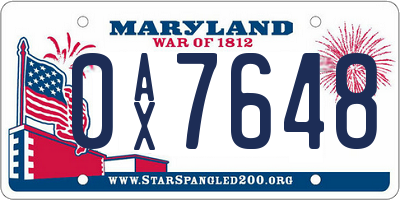 MD license plate 0AX7648