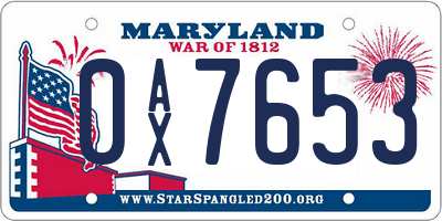 MD license plate 0AX7653