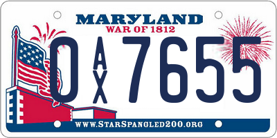MD license plate 0AX7655
