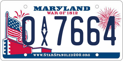 MD license plate 0AX7664