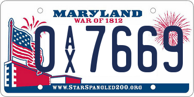 MD license plate 0AX7669
