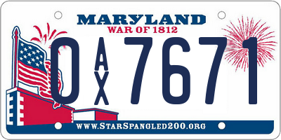 MD license plate 0AX7671
